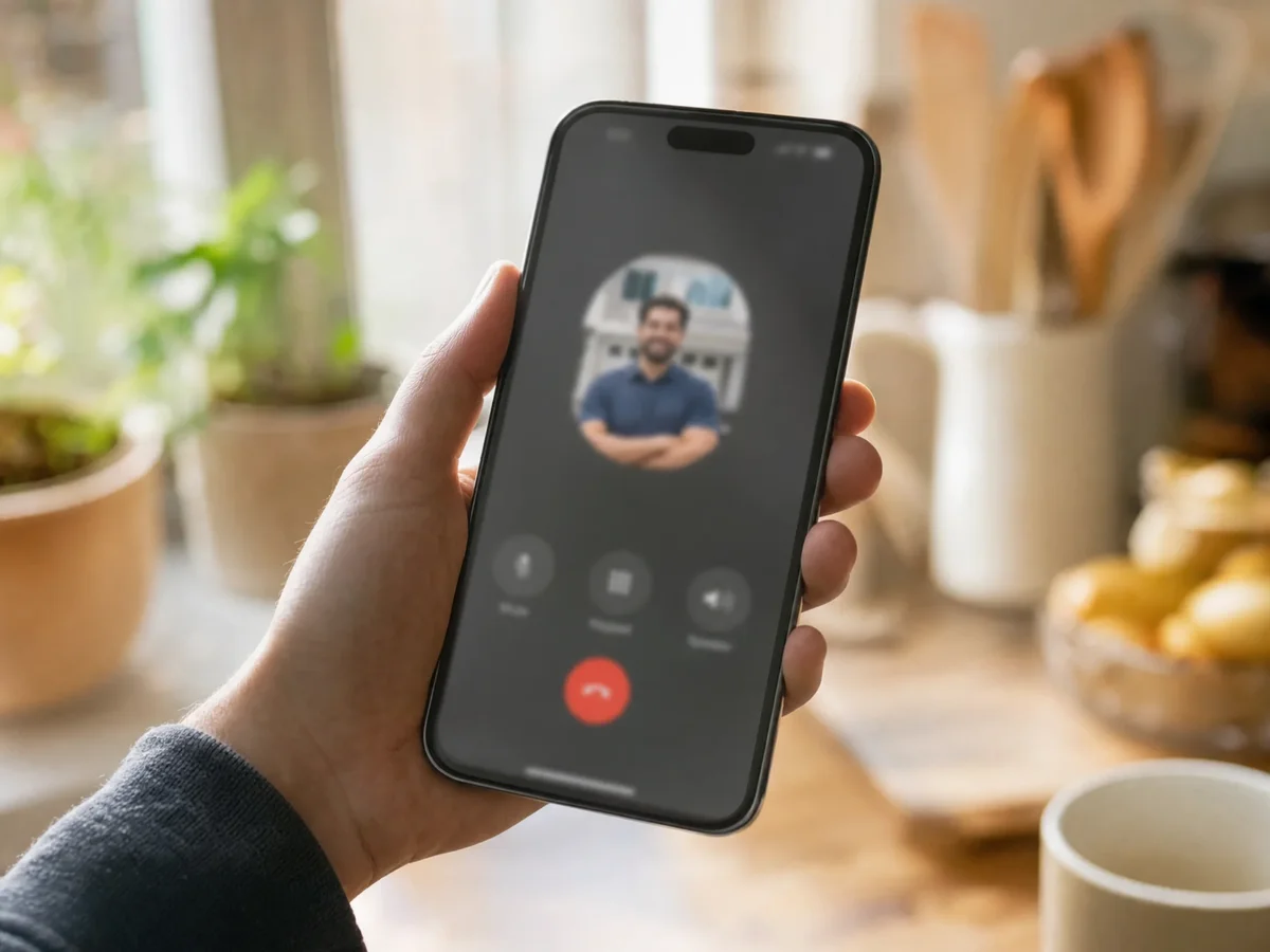 Hand holding a smartphone calling a local home service business