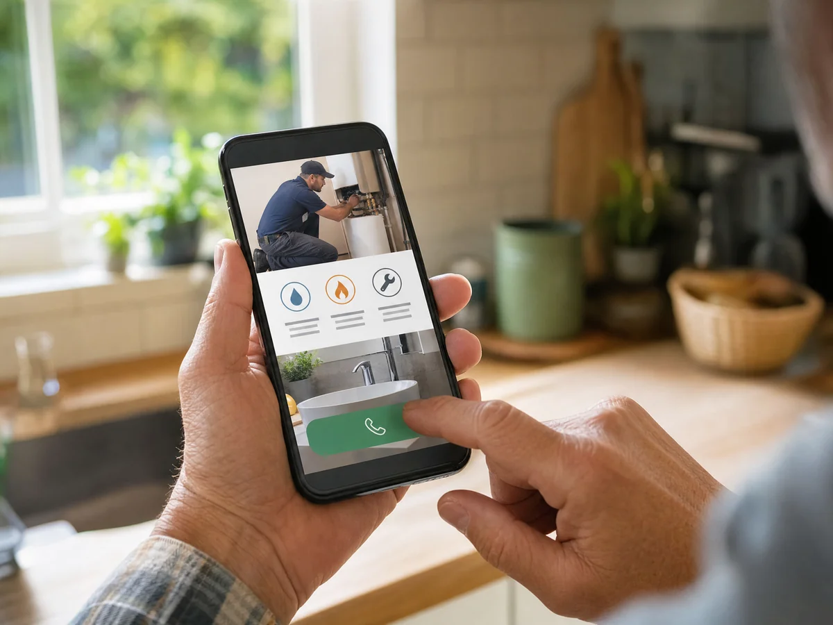 Close up photo of hands tapping a mobile screen to call a local business directly
