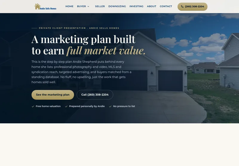Listing presentation page: headline A marketing plan built to earn full market value